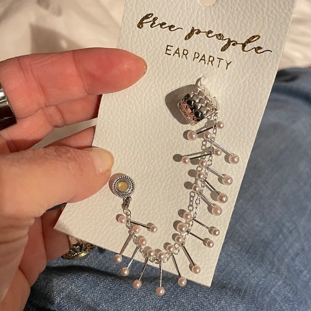 Free People Silver and Pink Ear Party cuff earring brand new